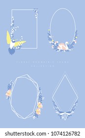 Floral geometric frame set with humming bird, swan and dragon fly. Beautiful floral graphics, perfect for your branding, wedding invitations, logos, cards, etc