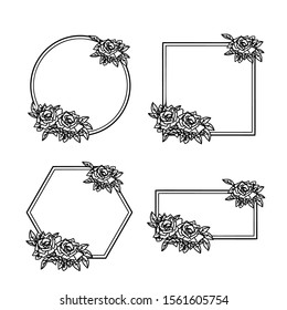 Floral Geometric Frames Collection Round Rose Stock Vector (Royalty ...