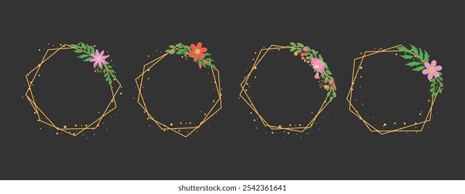  Floral Geometric Gold Frame Vector Collection for Elegant Invitations, Wedding Decor, Branding, and Artistic Design Projects EPS