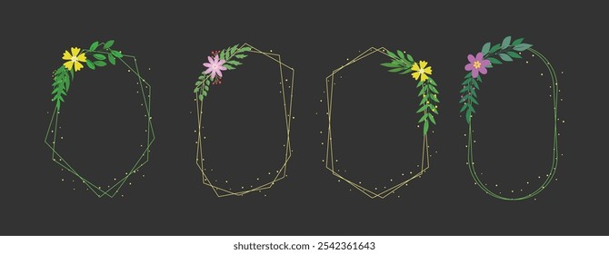  Floral Geometric Gold Frame Vector Collection for Elegant Invitations, Wedding Decor, Branding, and Artistic Design Projects EPS