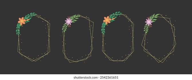  Floral Geometric Gold Frame Vector Collection for Elegant Invitations, Wedding Decor, Branding, and Artistic Design Projects EPS