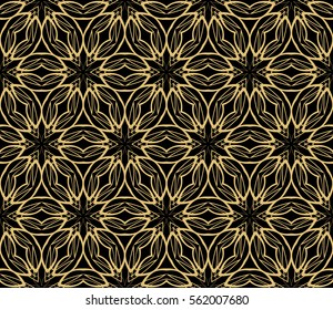 floral geometric lace ornament. Vector seamless pattern. Modern stylish design. Contemporary graphic. for design, wallpaper, invitation, fabric, textile, decor. black, yellow color