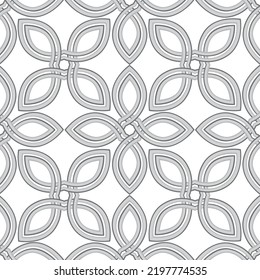 Floral geometric line seamless pattern in celtic style. Stylish ornamental monochrome background with flower petals