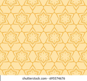 Floral Geometric Line seamless Pattern. Vector Illustration. Orange Color. For fabric print, textile, background