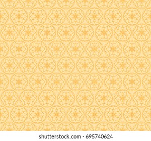 Floral Geometric Line seamless Pattern. Vector Illustration. Orange Color. For fabric print, textile, background