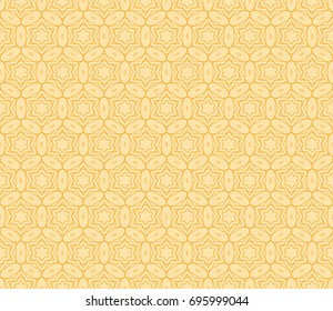 Floral Geometric Line seamless Pattern. Vector Illustration. Orange Color. For fabric print, textile, background