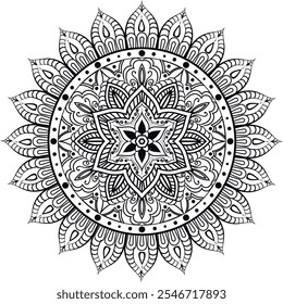 Floral and Geometric Mandala for Coloring Pages,Symmetrical Mandala Art - Ornamental Design