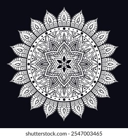 Floral and Geometric Mandala for Coloring Pages,Symmetrical Mandala Art - Ornamental Design