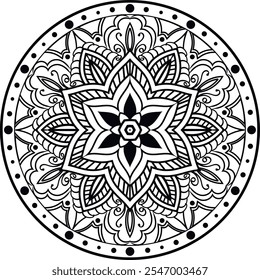 Floral and Geometric Mandala for Coloring Pages,Symmetrical Mandala Art - Ornamental Design