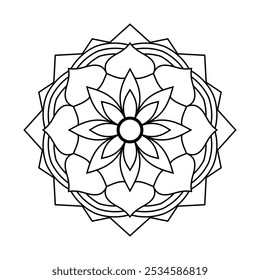 Floral and Geometric Mandala Design for Coloring Book Page