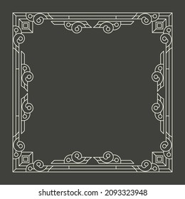 Floral and geometric monogram frame on dark gray background. - Vector.