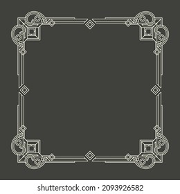 Floral and geometric monogram frame on dark gray background. - Vector.