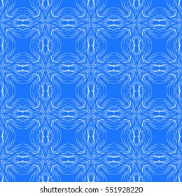 floral geometric ornament on blue background. Seamless vector illustration. For interior design, wallpaper