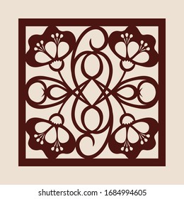 Floral geometric ornament. The template pattern for decorative panel. A picture suitable for paper cutting, printing, laser cutting or engraving wood, metal. Stencil manufacturing. Vector