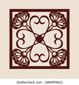 Floral geometric ornament. The template pattern for decorative panel. A picture suitable for paper cutting, printing, laser cutting or engraving wood, metal. Stencil manufacturing. Vector