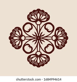 Ornamento geométrico floral. Patrón de plantilla para el panel decorativo. Una imagen adecuada para cortar papel, imprimir, cortar láser o grabar madera, metal. Fabricación de plantillas. Vector