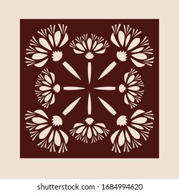 Floral geometric ornament. The template pattern for decorative panel. A picture suitable for paper cutting, printing, laser cutting or engraving wood, metal. Stencil manufacturing. Vector