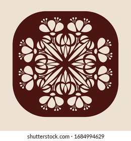 Floral geometric ornament. The template pattern for decorative panel. A picture suitable for paper cutting, printing, laser cutting or engraving wood, metal. Stencil manufacturing. Vector