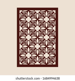 Floral geometric ornament. The template pattern for decorative panel. A picture suitable for paper cutting, printing, laser cutting or engraving wood, metal. Stencil manufacturing. Vector