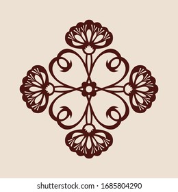 Floral geometric ornament. The template pattern for decorative panel. A picture suitable for paper cutting, printing, laser cutting or engraving wood, metal. Stencil manufacturing. Vector