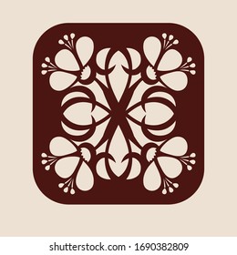 Floral geometric ornament. The template pattern for decorative panel. A picture suitable for paper cutting, printing, laser cutting or engraving wood, metal. Stencil manufacturing. Vector