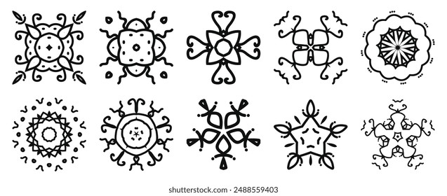 conjunto de Vector de Elementos de diseño de contorno geométrico floral aislado  