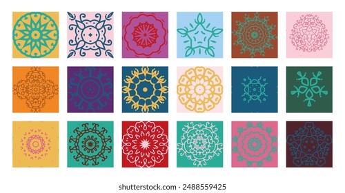 floral geometric outline design elements vector set isolated colorful  