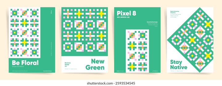 Floral Geometric Pattern Cover Design. Modern Green Abstract Layout for Brochure, Flyer, Poster, Business Presentation, Corporate Identity, Branding, Advertising, Marketing, Digital Print