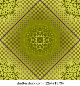 Floral geometric pattern with decorative element. Vector illustration. Template design for card, tablecloth, fashion print.