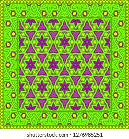 Floral geometric pattern with decorative element. Vector illustration. Template design for card, tablecloth, fashion print.