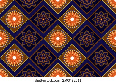 Floral Geometric Pattern Design, Orange Flower Textile Art, Floral Geometric Pattern Design for Stylish Textile, Floral Geometric Pattern Design with Vibrant Orange Flowers