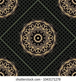 Floral Geometric Pattern with hand-drawing Mandala. Vector illustration. For fabric, textile, bandana, scarg, print.