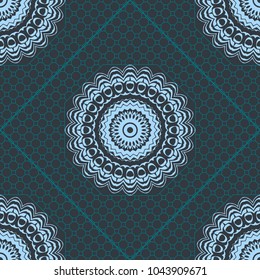 Floral Geometric Pattern with hand-drawing Mandala. Vector illustration. For fabric, textile, bandana, scarg, print.