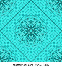 Floral Geometric Pattern with hand-drawing Mandala. Vector illustration. For fabric, textile, bandana, scarg, print.