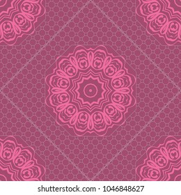 Floral Geometric Pattern with hand-drawing Mandala. Vector illustration. For fabric, textile, bandana, scarg, print.