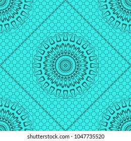 Floral Geometric Pattern with hand-drawing Mandala. Vector illustration. For fabric, textile, bandana, scarg, print.