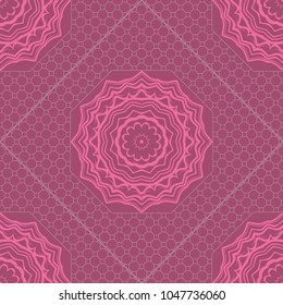 Floral Geometric Pattern with hand-drawing Mandala. Vector illustration. For fabric, textile, bandana, scarg, print.