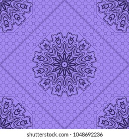 Floral Geometric Pattern with hand-drawing Mandala. Vector illustration. For fabric, textile, bandana, scarg, print.