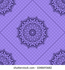 Floral Geometric Pattern with hand-drawing Mandala. Vector illustration. For fabric, textile, bandana, scarg, print.