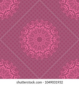 Floral Geometric Pattern with hand-drawing Mandala. Vector illustration. For fabric, textile, bandana, scarg, print.