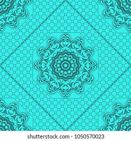 Floral Geometric Pattern with hand-drawing Mandala. Vector illustration. For fabric, textile, bandana, scarg, print.