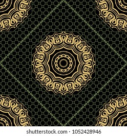 Floral Geometric Pattern with hand-drawing Mandala. Vector illustration. For fabric, textile, bandana, scarg, print.