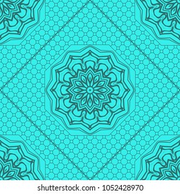 Floral Geometric Pattern with hand-drawing Mandala. Vector illustration. For fabric, textile, bandana, scarg, print.