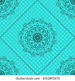 Floral Geometric Pattern with hand-drawing Mandala. Vector illustration. For fabric, textile, bandana, scarg, print.