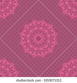 Floral Geometric Pattern with hand-drawing Mandala. Vector illustration. For fabric, textile, bandana, scarg, print.
