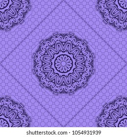 Floral Geometric Pattern with hand-drawing Mandala. Vector illustration. For fabric, textile, bandana, scarg, print.