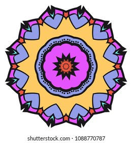 Floral Geometric Pattern with hand-drawing Mandala. Vector super illustration. For fabric, textile, bandana, scarg, print
