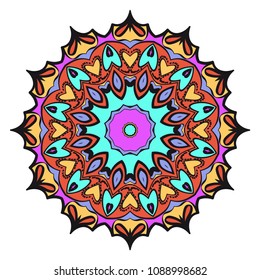 Floral Geometric Pattern with hand-drawing Mandala. Vector super illustration. For fabric, textile, bandana, scarg, print