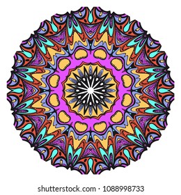 Floral Geometric Pattern with hand-drawing Mandala. Vector super illustration. For fabric, textile, bandana, scarg, print