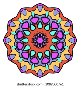 Floral Geometric Pattern with hand-drawing Mandala. Vector super illustration. For fabric, textile, bandana, scarf, print